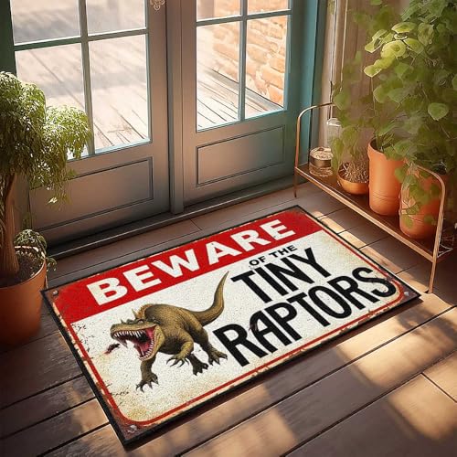 CDSS Fußmatte für den Außenbereich, Eingang, Zuhause, kleine Raptors: ein Dinosaurier-Warnschild, Fußmatte für den Eingangsbereich, kleine Fußmatte (50 x 80 cm) von CDSS