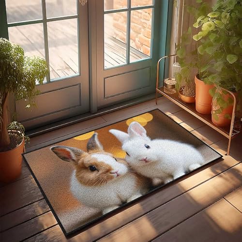 CDSS Fußmatte für den Außenbereich, zwei entzückende Hasen in weicher Beleuchtung, Fußmatte, Dekoration für Schlafzimmer, Haustür, Willkommensmatte (40 x 60 cm) von CDSS