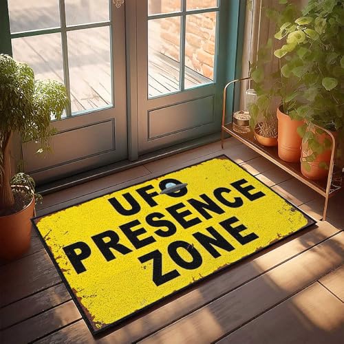 CDSS Fußmatte für den Eingangsbereich, Ufo, Präsenzzone, Warnschild, Fußmatte, Hausmatten, Outdoor, lustiger Bauernhof, Küchenteppich (40 x 60 cm) von CDSS
