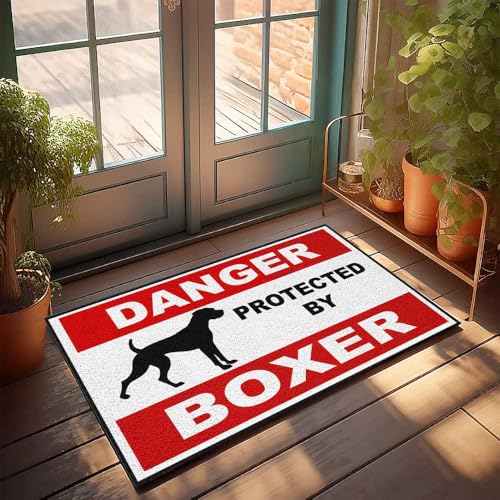 CDSS Fußmatten für den Außenbereich, Eingang, Zuhause, lustiger Boxer-Hund, Warnschild, Fußmatte, lustige Bürodekoration, Bauernhaus, Küchenmatten (65 x 90 cm) von CDSS