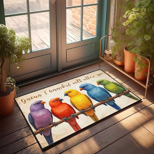 CDSS Fußmatten für den Innenbereich, Zuhause, bunte Vögel auf einem Ast, Fußmatte, Pool-Dekoration, interessante Eingangsmatte (65 x 90 cm) von CDSS