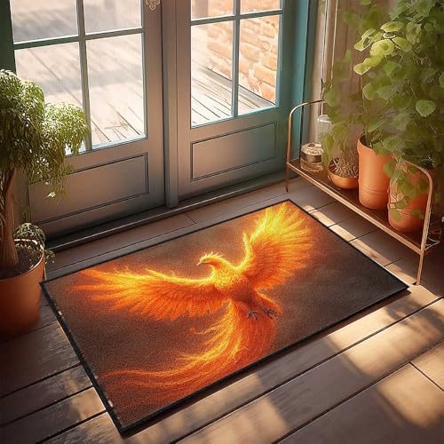 CDSS Herbstmatten für den Außenbereich, Phoenix Rising: A Fiery Legend Reborn Fußmatte, Herbst-Outdoor-Teppich für Haustür, lustige Terrassendekoration (65 x 90 cm) von CDSS