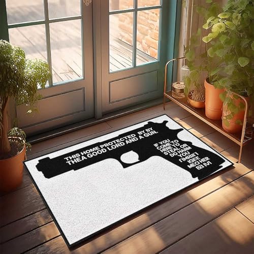 CDSS Lustige Raumdekoration, bewaffneter Eigentumsbesitzer, Warnschild, Fußmatte, Veranda, Dekoration, Outdoor, lustiger Text Fußmatte (50 x 80 cm) von CDSS