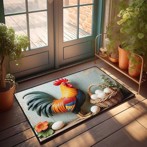 CDSS Lustiger Badezimmerteppich, Motiv: Hahn mit Eiern und Blumen, 50 x 80 cm von CDSS