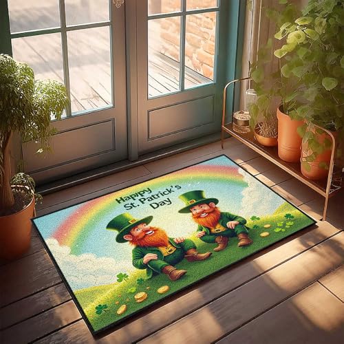 CDSS Lustiger Badezimmerteppich, St. Patrick's Day Magic: Kobolde und Regenbögen, Fußmatte für die Haustür (40 x 60 cm) von CDSS