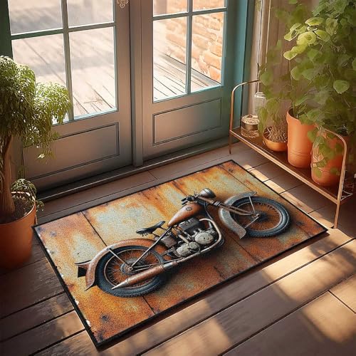 CDSS Lustiger Badezimmerteppich, rustikale Motorradkunst auf verwitterter Wand, Fußmatte, Haustür, Innenmatte (40 x 60 cm) von CDSS