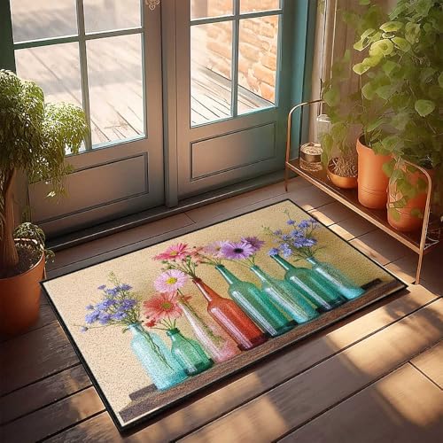 CDSS Sweet Home Fußmatte mit bunten Flaschen mit frischen Blumen, für den Innen- und Außenbereich, 50 x 80 cm CDSS Sweet Home Fußmatte mit bunten Flaschen mit frischen Blumen, für den Innen- und Außenbereich, 50 x 80 cm von CDSS