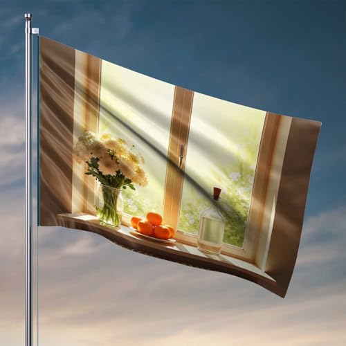 College-Flaggen für Jungs, Sonnenlicht, Fenster mit Blumen, Orangen und einer Flaschenflagge, Wohnheim-Wanddekoration für College-Jungen, Flaggen für Schlafsäle (120 x 180 cm) von CDSS