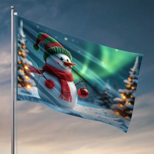 Coole Flaggen für Männer, Höhle, Schneemann mit Nordlichtern und Weihnachtsdekorationen, Flaggen für Zimmer, Mädchen, cooles Raumzubehör für Tee (152 x 244 cm) von CDSS