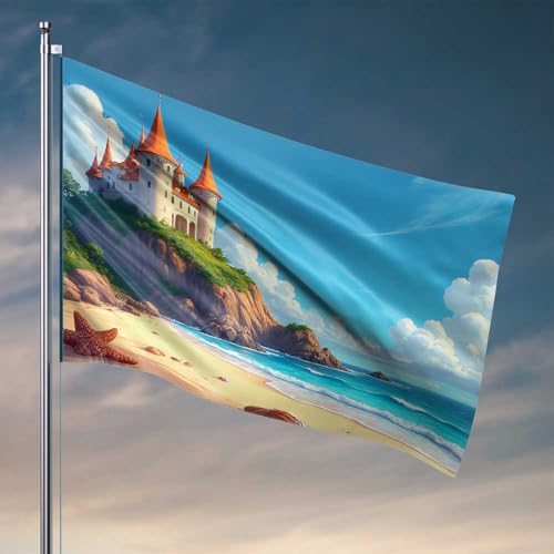 Coole Flaggen für Männerhöhle, Fantasy-Schloss am Meer, Flaggen für Zimmer, Mädchen, cooles Raumzubehör für Tee (60 x 90 cm) von CDSS