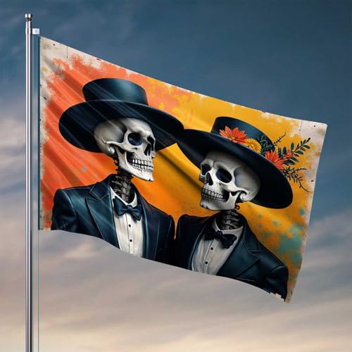 Coole Flaggen für Männerhöhle, personalisiertes Skelett-Paar, Niqué, Gothic, Halloween, Hochzeit, Flagge, Flaggen für Zimmer, Mädchen, cooles Raumzubehör für Tee (30 x 45 cm) von CDSS