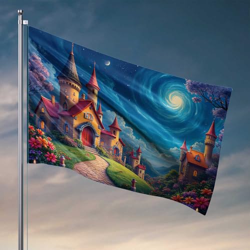 Coole Flaggen für Männerhöhle, verzaubertes Schloss unter einer wirbelnden Galaxie, Himmelsflagge für Zimmer, Mädchen, cooles Raumzubehör für Tee (30 x 45 cm) von CDSS