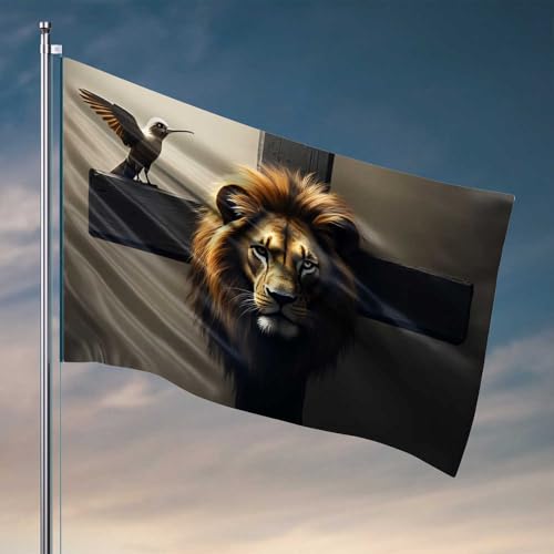 Coole Flaggen für Studentenwohnheim, Kreuz, Löwe und Vogel: eine symbolische Zusammensetzung, Flagge für Teenager, Outdoor, Bar, Zubehör, Dekoration (120 x 180 cm) von CDSS