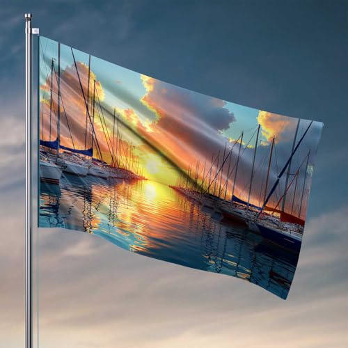 Dekoration für Männerhöhle Segeln Gelassenheit: Ein Sonnenuntergang am Yachthafen Flagge Veranda-Flagge Coole Flaggen für Männerhöhle (152 x 244 cm) von CDSS