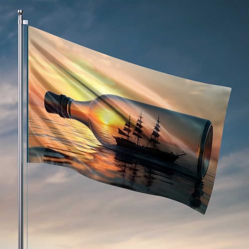 Flagge für Schlafzimmer, Schiffe in einer Flasche bei Sonnenuntergang, coole Flaggen für Männerhöhle, Outdoor-Flaggen, dekorativ (60 x 90 cm) von CDSS