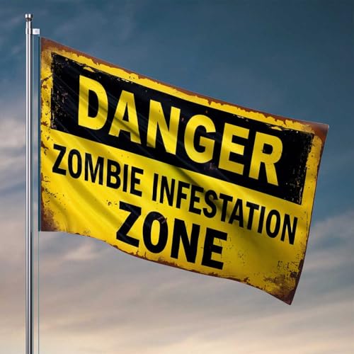 Flagge für Schlafzimmer, Zombie-Befall, Warnschild, coole Flaggen für Männerhöhle, Outdoor-Flaggen, dekorativ (152 x 244 cm) von CDSS