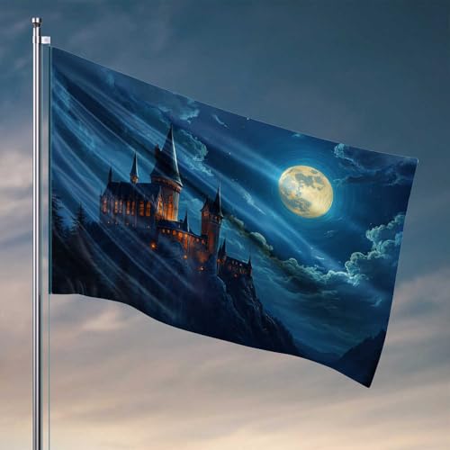 Flagge für Schlafzimmer, mystisches Schloss unter dem Vollmond, Herrendekoration, Landdekoration (152 x 244 cm) von CDSS