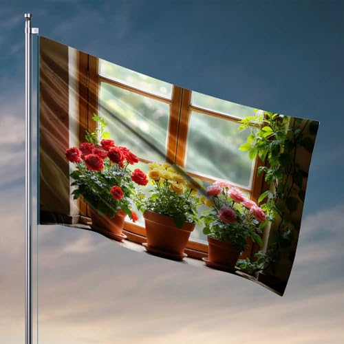 Flagge mit drei Rosen am Fenster, für Zimmer, Teenager, Mädchen, Herbstgartenflagge (152 x 244 cm) von CDSS