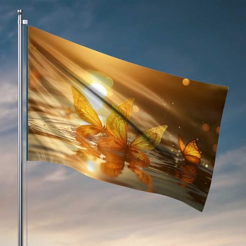 Flaggen für Herren, goldene Schmetterlinge im Sonnenuntergang, Reflexionen, Raumsachen, Wohnheim-Flaggen für Jungs (30 x 45 cm) von CDSS