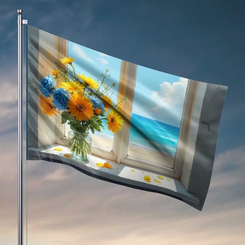 Flaggen für Mädchenzimmer, Strandseite, Gelassenheit: Blumen am Meer, Heimdekoration für Männer, Outdoor-Schilder und Dekoration (60 x 90 cm) von CDSS