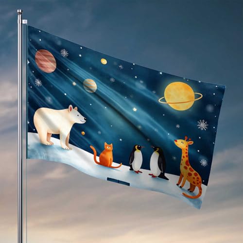 Flaggen für Männer, Tiere, die auf die Sterne und Planeten blicken, Herbsthausflagge, Terrassendekoration, für den Außenbereich (120 x 180 cm) von CDSS