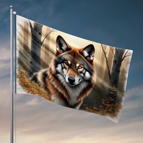 Flaggen für Studentenwohnheimzimmer, Wolf im Herbst, Waldflagge, coole Flaggen, Zimmer, Jungs, Gartenflaggenständer (30 x 45 cm) von CDSS