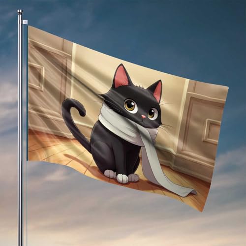 Flaggen für Studentenwohnheimzimmer, bezaubernde schwarze Katze mit weißem Schal, coole Flaggen, Zimmer, Jungs, Gartenflaggenständer (30 x 45 cm) von CDSS