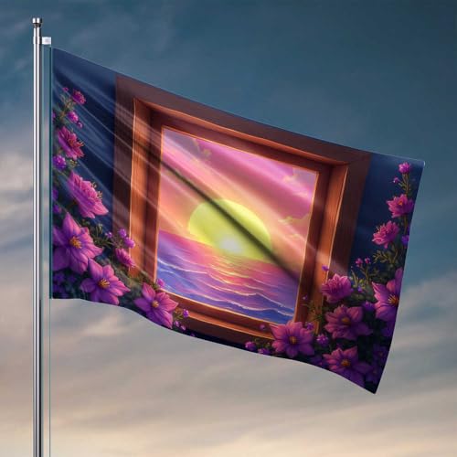 Gartenflagge, Motiv: Höhlenmann, Bar, Sonnenuntergang, Gelassenheit durch das Fenster, für Frühling und Sommer (60 x 90 cm) von CDSS