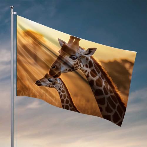 Gartenflaggen-Zubehör, Longhorn-Kalb-Verklebung mit Mutter bei Sonnenuntergang, Flagge, Hofkunst, lustige Schlafzimmerdekoration (30 x 45 cm) von CDSS