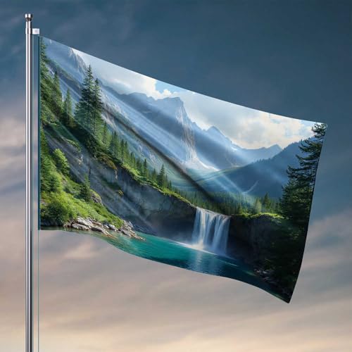 Gartenflaggen-Zubehör, Natur-Majestät: Ein bergiger Wasserfall, Landschaftsflagge, Hofkunst, lustige Schlafzimmerdekoration (30 x 45 cm) von CDSS