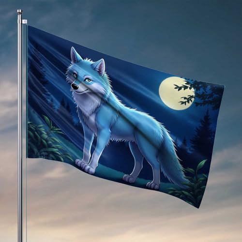 Gartenflaggen-Zubehör, blauer Wolf unter dem Vollmond-Flagge, Hofkunst, lustige Schlafzimmerdekoration (60 x 90 cm) von CDSS