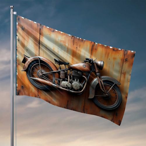 Gartenflaggen-Zubehör, rustikale Motorradkunst auf verwitterter Wandflagge, Hofkunst, lustige Schlafzimmerdekoration (152 x 244 cm) von CDSS