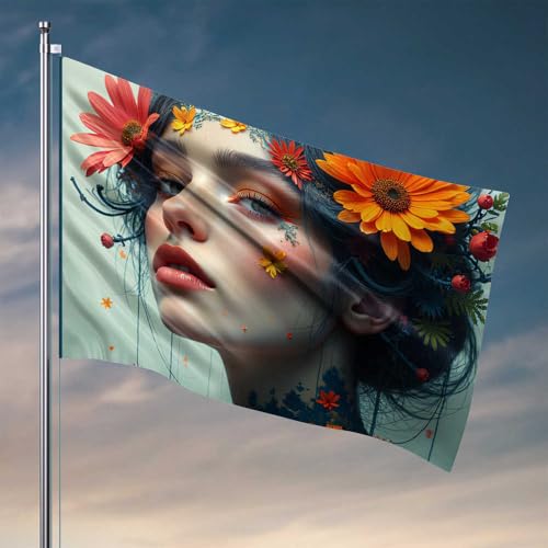 Home Decor Herren Floral Fantasy: A Woman'S Portrait With Nature's Wonders Flag Fall Yard Decor Garden Flags For Outside(60X90CM) von CDSS