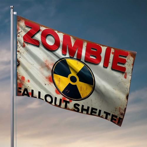 Home Decor Herren Zombie Fallout Shelter Warnschild Flagge Herbst Hof Dekor Gartenflaggen für draußen (152 x 244 cm) von CDSS