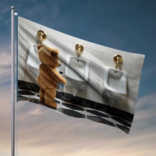 Lustige Dekoration für Bar, Teddybär am Urinal, Flagge, Dekoration für Schlafzimmer, Flaggen für Jungs (60 x 90 cm) von CDSS