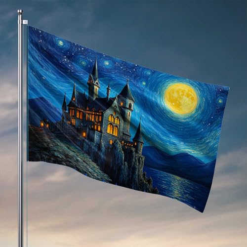 Lustige Hausdekoration, Schloss am See unter einer Sternennacht, Seehaus-Dekoration, coole Flaggen für Zimmer, Jungs (120 x 180 cm) von CDSS