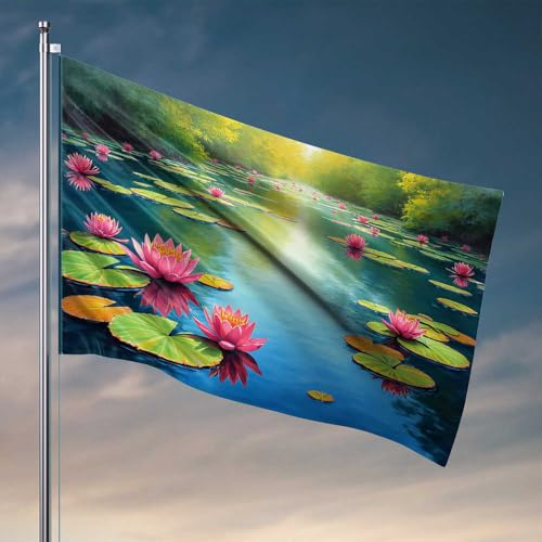 Lustige Raumdekoration, Motiv: Lilie, Teich, Gelassenheit: Eine Naturmalerei-Flagge für Männerhöhle, Winter, Gartenflaggen (60 x 90 cm) von CDSS