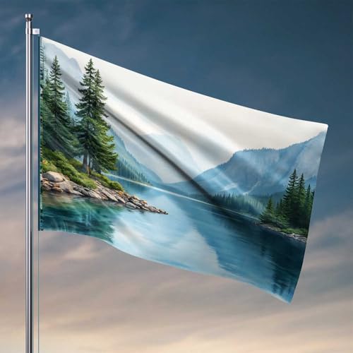 Männerhöhlen-Dekoration, Bergsee, Reflexionen in der Natur, Flagge, Männerhöhle, Bar, Raumzubehör für Männer (60 x 90 cm) von CDSS