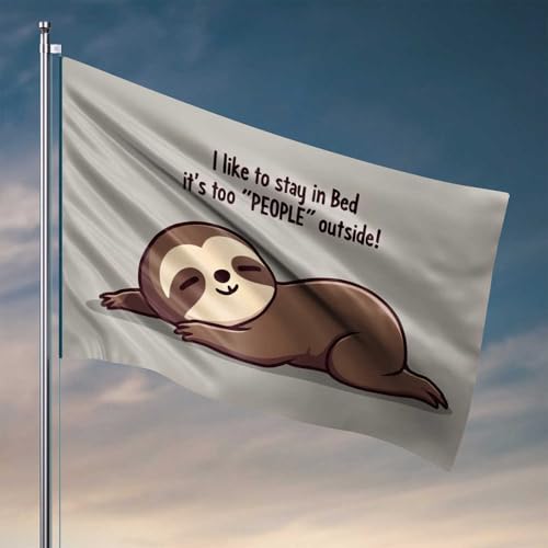 Männerhöhlen-Dekoration, Faultier im Bett: Zu viele Menschen draußen, Flagge, Männerhöhle, Bar, Raumzubehör für Männer (120 x 180 cm) von CDSS