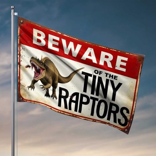 Man Cave-Dekorationen, kleine Raptors: ein Dinosaurier-Warnschild, Flagge, Tiki-Bar für draußen, Terrasse, Flaggen für Zimmer, Jungs, Spaß (30 x 45 cm) von CDSS