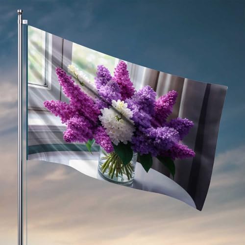 Mancave Accessories Herren-Flagge, lebendiger lila Blumenstrauß am Fenster, coole Posterflaggen, lustige Raumdekoration (60 x 90 cm) von CDSS