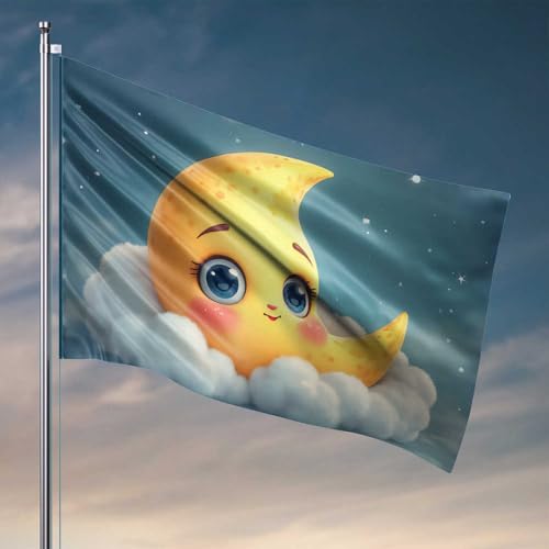 Raumflaggen für Jungs, bezaubernde Cartoon-Mond-in-Wolkenflagge, Flaggen für Zimmer, Teenager, Mädchen, Teenager, Sachen (152 x 244 cm) von CDSS