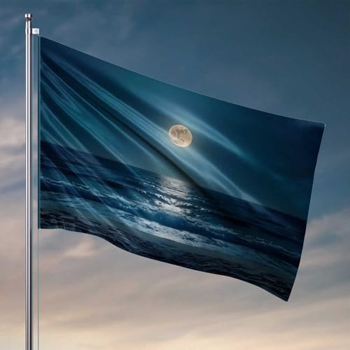 Schlafzimmer-Tür-Dekoration, Vollmond über dem Ozean, Wellen-Flagge, Badezimmerzubehör, Veranda-Dekoration (152 x 244 cm) von CDSS