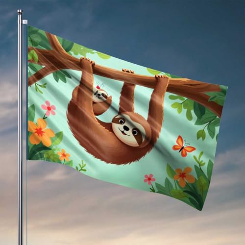 Schlafzimmer-Türdekoration, Baumfaultiere in einer bunten Dschungel-Flagge, Außendekorationen für Hof, Schlafzimmer, Dekoration für Herren, 30 x 45 cm Schlafzimmer-Türdekoration, Baumfaultiere in einer bunten Dschungel-Flagge, Außendekorationen für Hof, Schlafzimmer, Dekoration für Herren, 30 x 45 cm von CDSS