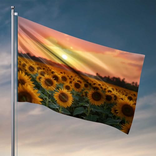 Schlafzimmer-Türdekoration, Sonnenuntergang im Feld der Sonnenblumen, Flagge, Bar, Männerhöhle, Dekoration, lustige Outdoor-Dekoration (120 x 180 cm) von CDSS