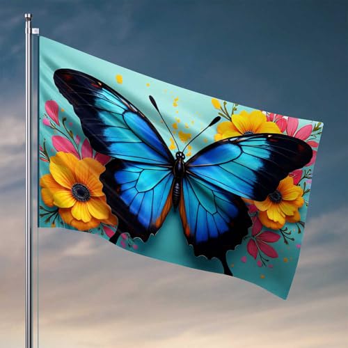 Schlafzimmer-Türdekoration, blauer Schmetterling und bunte Blumen, Flagge, Bar, Männerhöhle, Dekoration, lustige Outdoor-Dekoration (152 x 244 cm) von CDSS