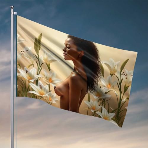 Schlafzimmer-Türdekoration, schöne afrikanische Mädchen- und Blumenflagge, Außendekoration für Hof, Schlafzimmer, Dekoration für Männer (120 x 180 cm) von CDSS