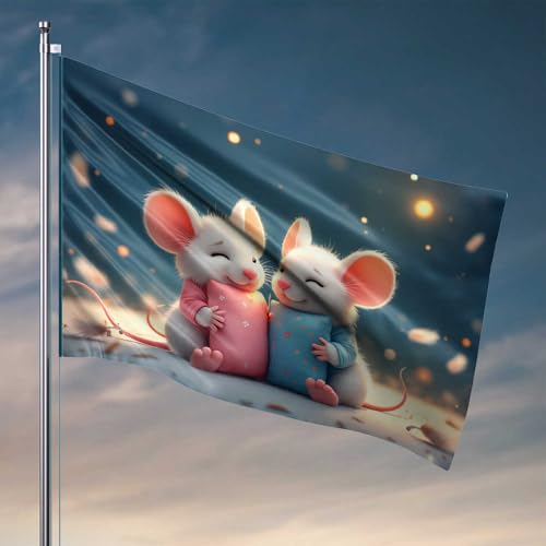 Schlafzimmer-Türdekoration, zwei niedliche Mäuse mit Federn und Geschenken, Flagge, Bar, Männerhöhle, Dekoration, lustige Outdoor-Dekoration (120 x 180 cm) von CDSS