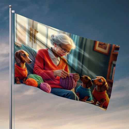 Sport-Bar-Dekoration, Oma strickt mit ihren niedlichen Welpen, Spielzimmer-Möbelflaggen für Schlafzimmer (152 x 244 cm) von CDSS