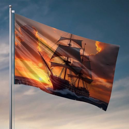 Stuff For Your Room Vintage Segelschiff bei Sonnenuntergang Flagge Raumdekoration für Herren Deck-Dekor (120 x 180 cm) von CDSS